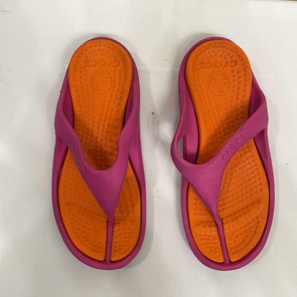 Crocs Thong Flip Flops Pink Orange Women 5 Men 3 - Picture 3 of 7